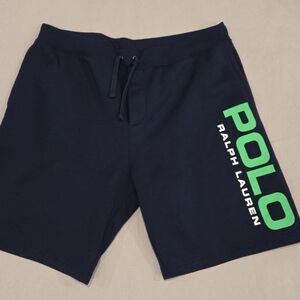 Polo Ralph Lauren Men's Shorts Fleece Navy Blue Neon Green Spellout Logo Sz XXL